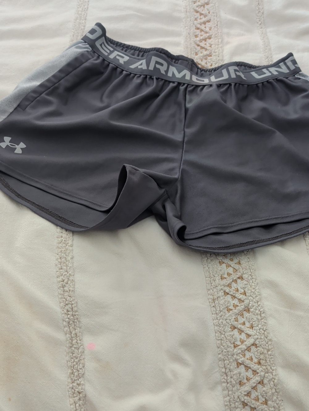 Under Armour Women's Charcoal Gray Athletic Shorts with Logo Waistband
